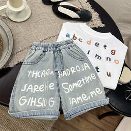 男童裤子夏季儿童牛仔裤韩版童装夏款宝宝印字母短裤潮童裤夏装