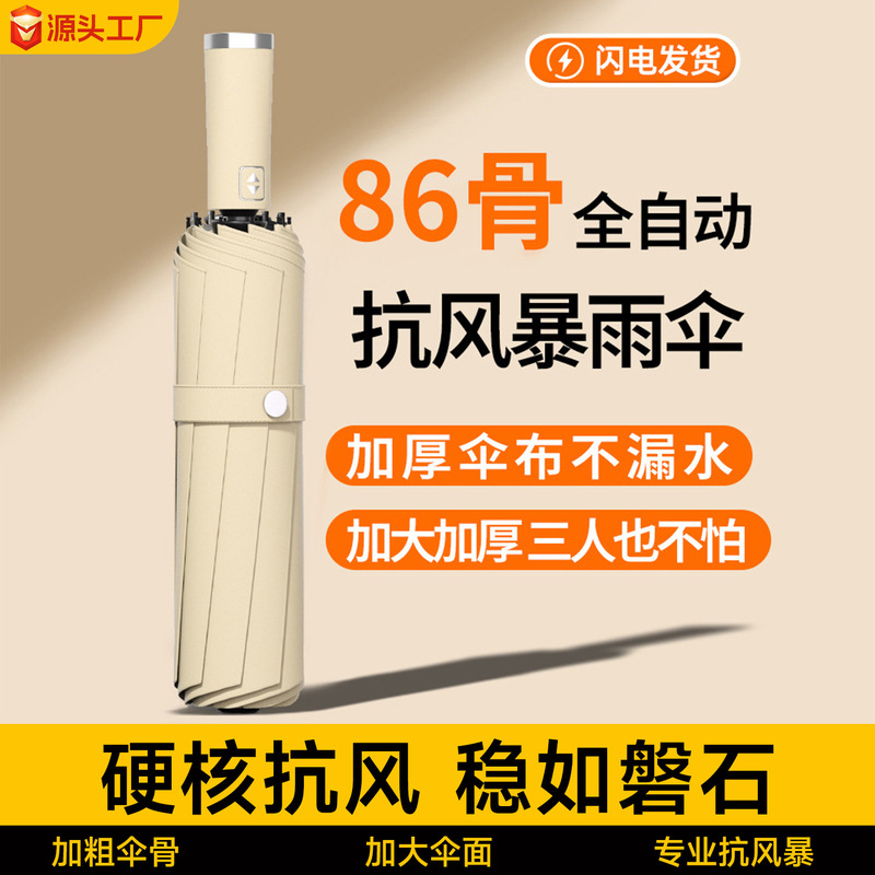 Large Automatic Folding Umbrella, Storm-Resistant, Dual-Use for Sun and Rain, Thickened Wholesale Parasol with 24 Ribs, Rainproof Large Automatic Folding Umbrella, Storm-Resistant, Dual-Use for Sun and Rain, Thickened Wholesale Parasol with 24 Ribs, Rainproof