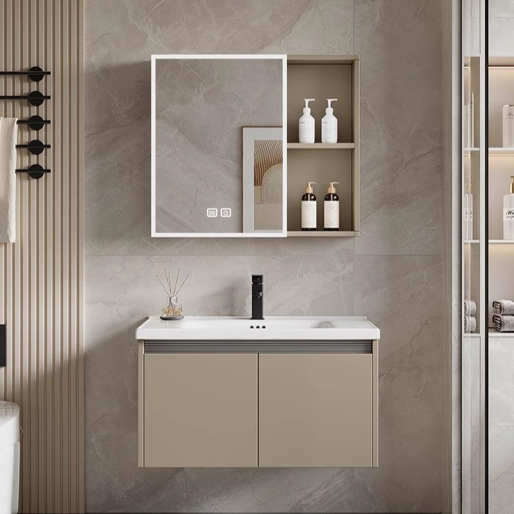 Gabinete de baño combinado lavabo de aluminio de panal, lavabo de aluminio espacial simple, almacenamiento de maquillaje, lavabo de espejo inteligente