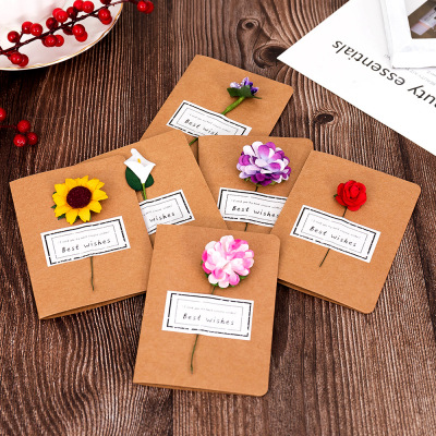 厂家供货牛皮纸干花贺卡小号节日祝福创意定制贺卡花店礼品店送人