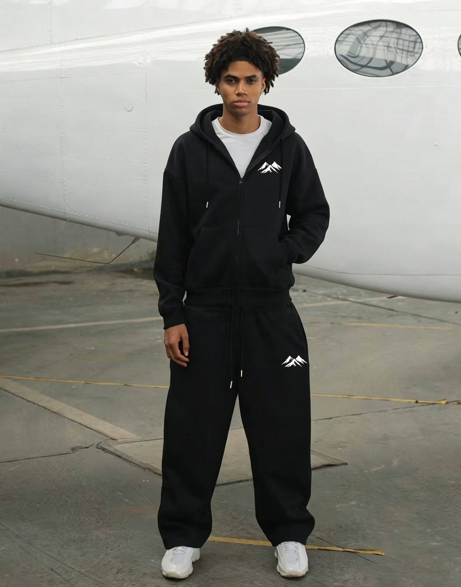 Men's Mountain Print Hooded Zip Up Sweatshirt And Sweatpants Two Piece Set Casual Streetwear & Outdoor Sports_viptrois.com