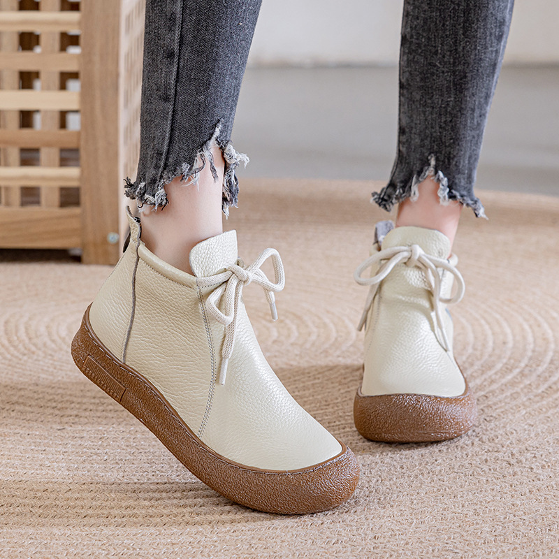 Women's Genuine Leather Over The Knee Boots Round Toe Retro Style_voghion.com