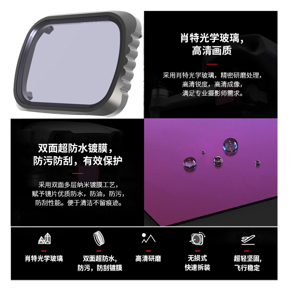 JUNESTAR filtro adecuado para DJI Dajiang UAV Royal Mavic Air2S filtro ND cplmirror de reducción de luz