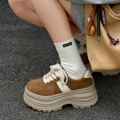 真皮复古厚底增高8厘米德训鞋女2025秋新款轻便百搭老爹运动鞋子