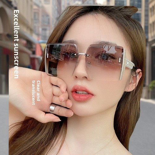 Chic Square Frameless Sunglasses, Fashionable and Trendy Aviator Style Sunglasses for Women, Big Face Slimming, Stylish and Cool