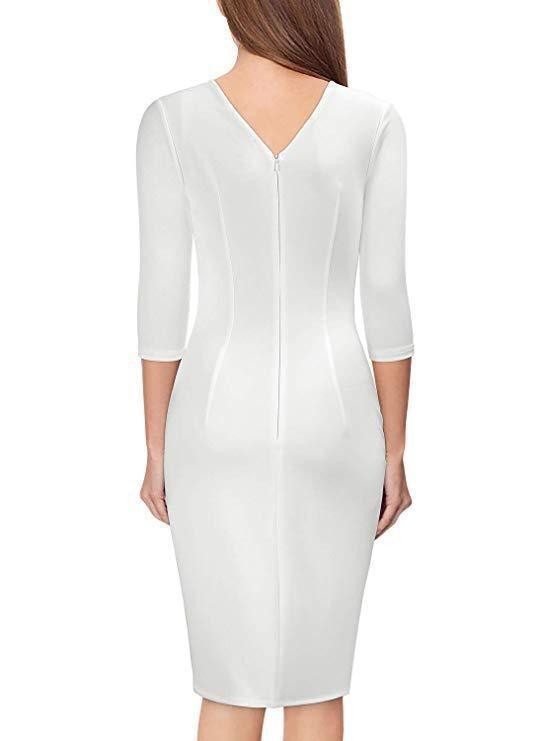 Women's Stylish Formal Party Evening Dress 3/4 Sleeve Design Belted Waist Slim Fit Bodycon Cocktail Gown_ecoleips.com