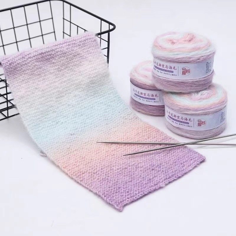 Colorido degradado de color arco iris DIY tejido a mano flor pastel terciopelo gato bebé bola de lana precio al por mayor oferta especial