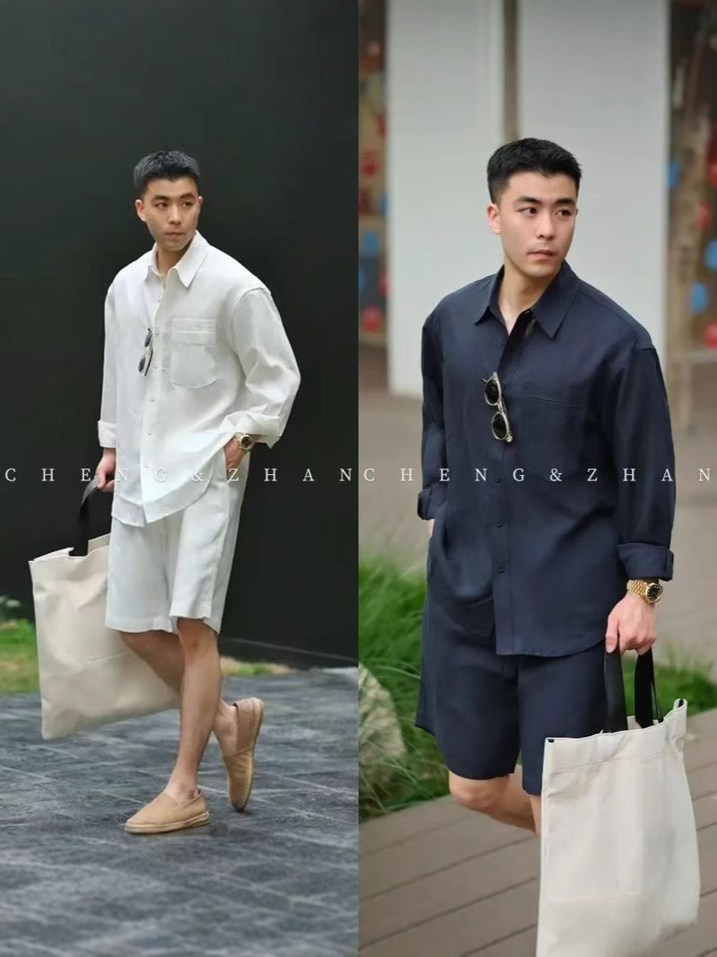 【Streamer Summer Set】2025 Lyocell Linen Shirt and Shorts for Men, Polyester, 24-Hour Delivery
