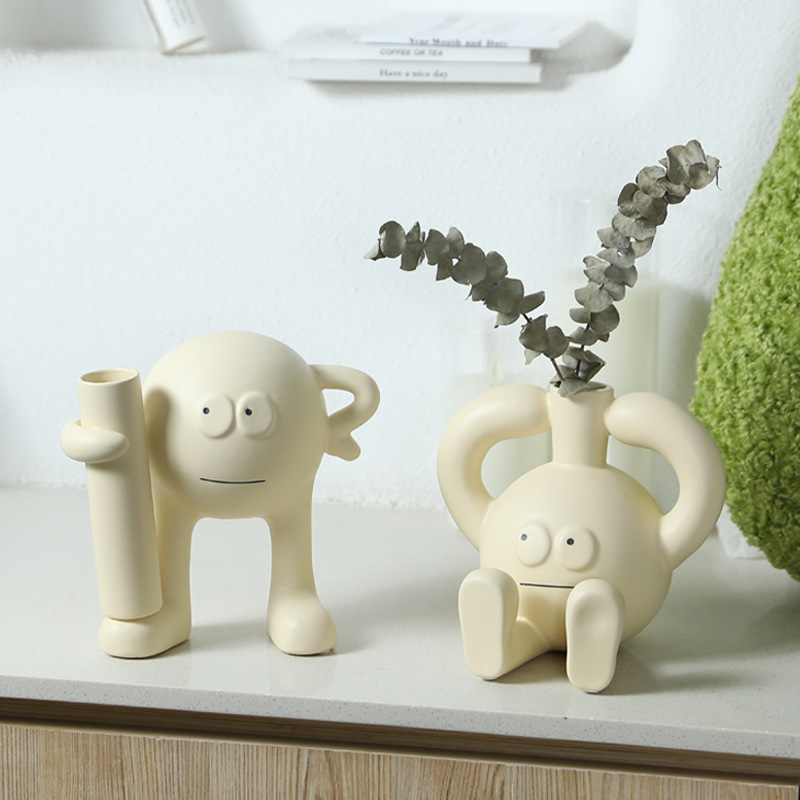 Estilo creativo crema de cerámica ornamentos de vasijas ins vestíbulo sala de estar gabinete de televisión decoración de escritorio adorable vasos florales