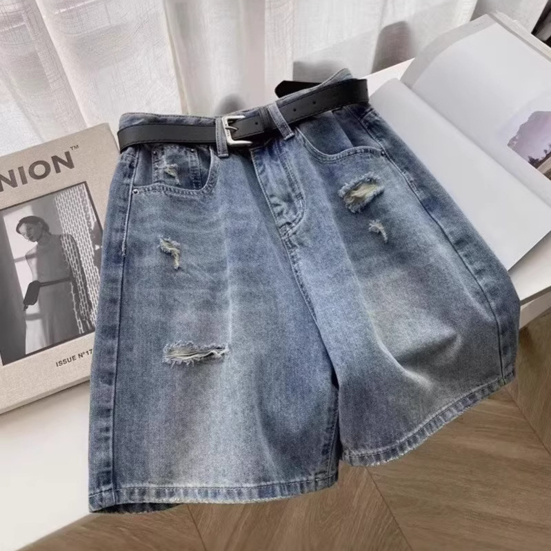 Cross-Border Ripped Jeans for Women, Spring/Summer 2026 New Thin Style, Plus-Size, Hip-Covering A-Line Wide-Leg Shorts Cross-Border Ripped Jeans for Women, Spring/Summer 2026 New Thin Style, Plus-Size, Hip-Covering A-Line Wide-Leg Shorts