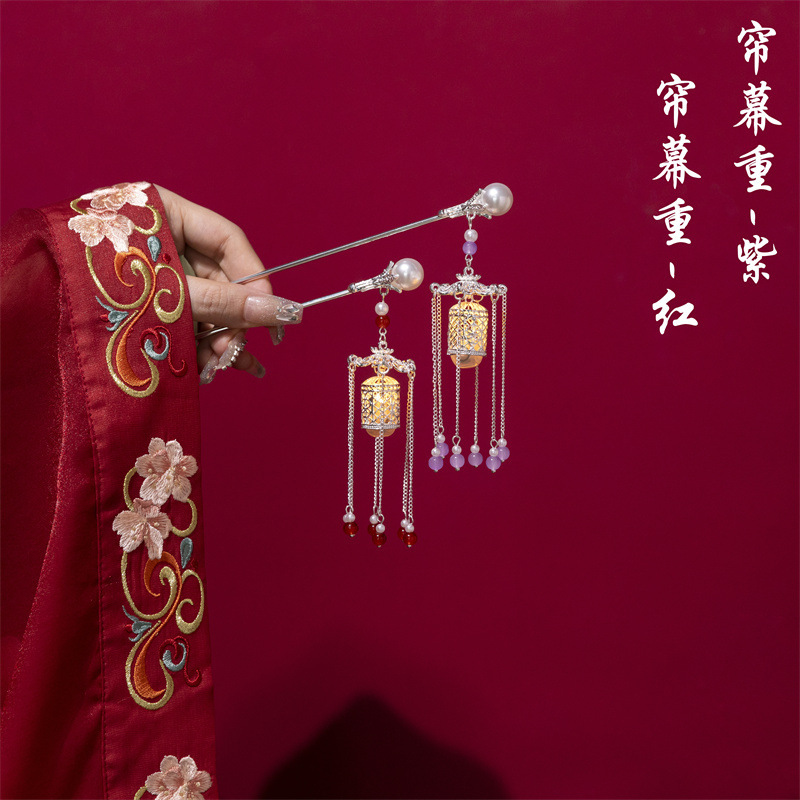 中秋会发光的灯笼发簪女古风汉服簪子后脑勺盘发钗新中式头饰发饰|undefined