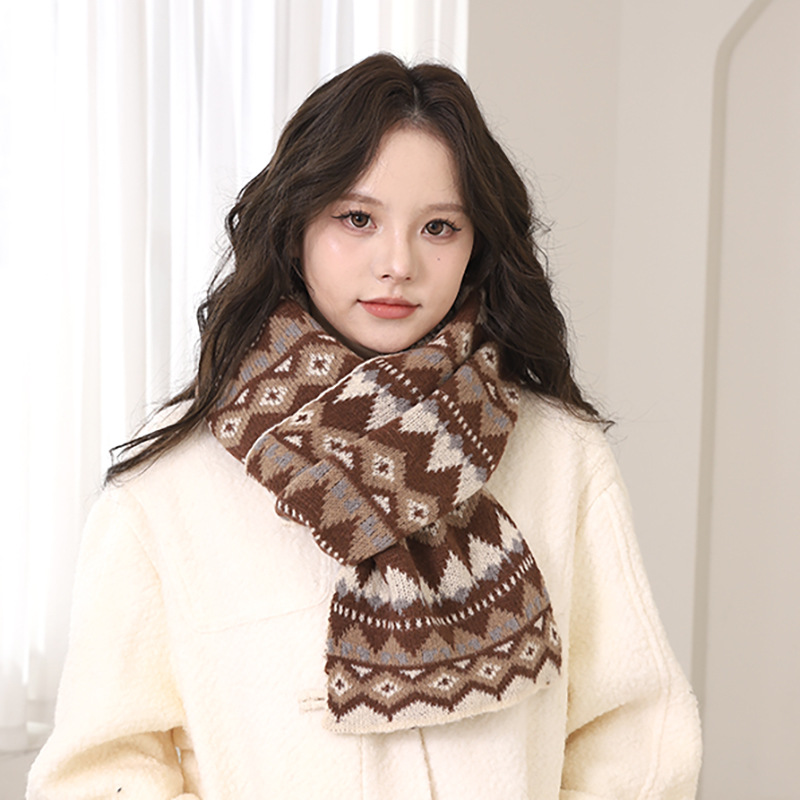 Fair-Island-Stil, Neujahrs- und Weihnachtsrot für Damen, vielseitig einsetzbar im Winter, warmer und dicker Strickschal_voghion.com