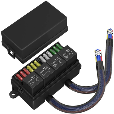 12V/24V 4-way relay 12-way fuse box circuit protection car fuse box automotive fuse box (Power supply, ignition system accessories) - 12v-4-way-with-wires