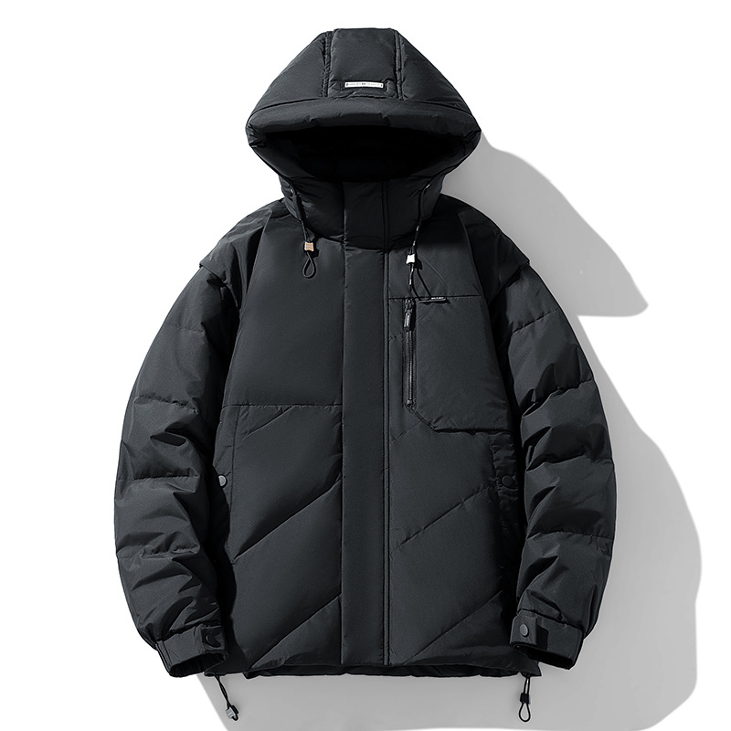 Chaqueta con capuchón desmontable hombre corto invierno nuevo engrosado juvenil chaqueta blanca abrigo de pareja caliente tendencia image 7