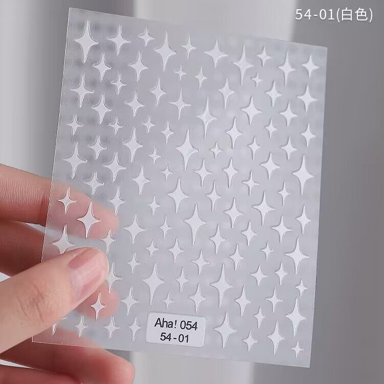 Red estrella de uñas pegatinas de espalda pegatinas de uñas 3D estampado de plata estrella mini papel decoración pegatinas de media luna pentagonal