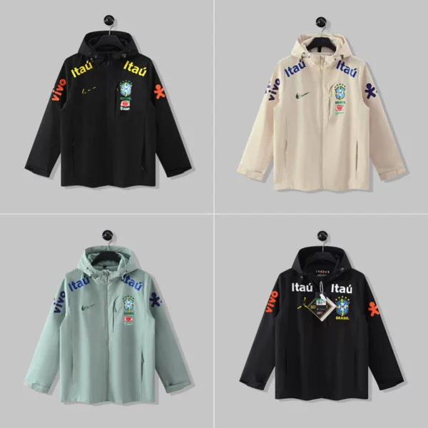 2026 Brazil National Team Neymar Style Windbreaker Hooded Windproof and Waterproof Sports Jacket Exclusively for Cross-Border Sales