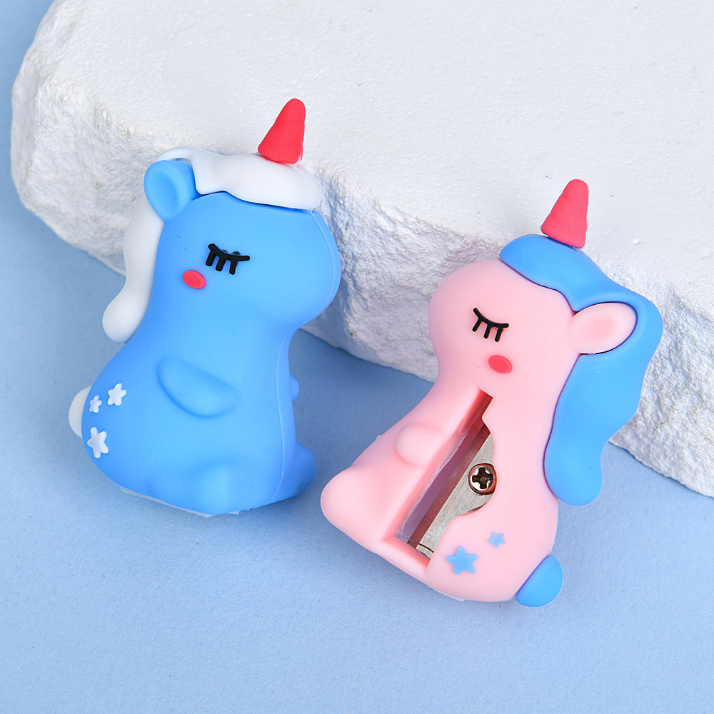 Creativo lindo unicornio dibujos animados estudiante sacapuntas lápices sacapuntas escuela primaria papelería premios al por mayor