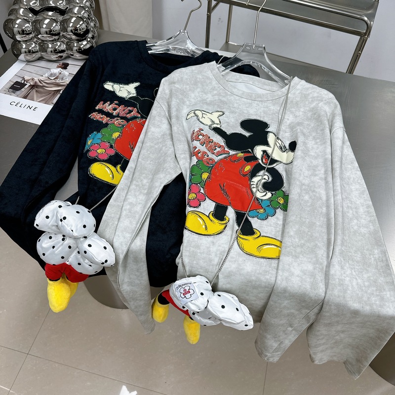 韩版早秋新款可爱卡通印花烫钻长袖T恤女时髦+两用可拆卸链条发圈|undefined