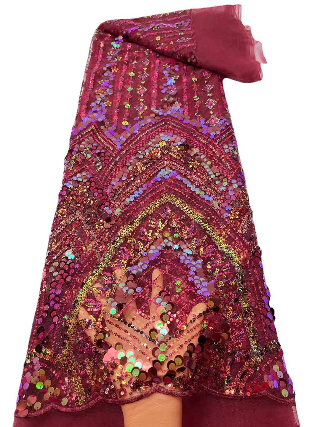 Europa y América colorido lentejuelas máquina bordada azul real encaje vestido de noche vestido de boda teñido encaje tela JX2507