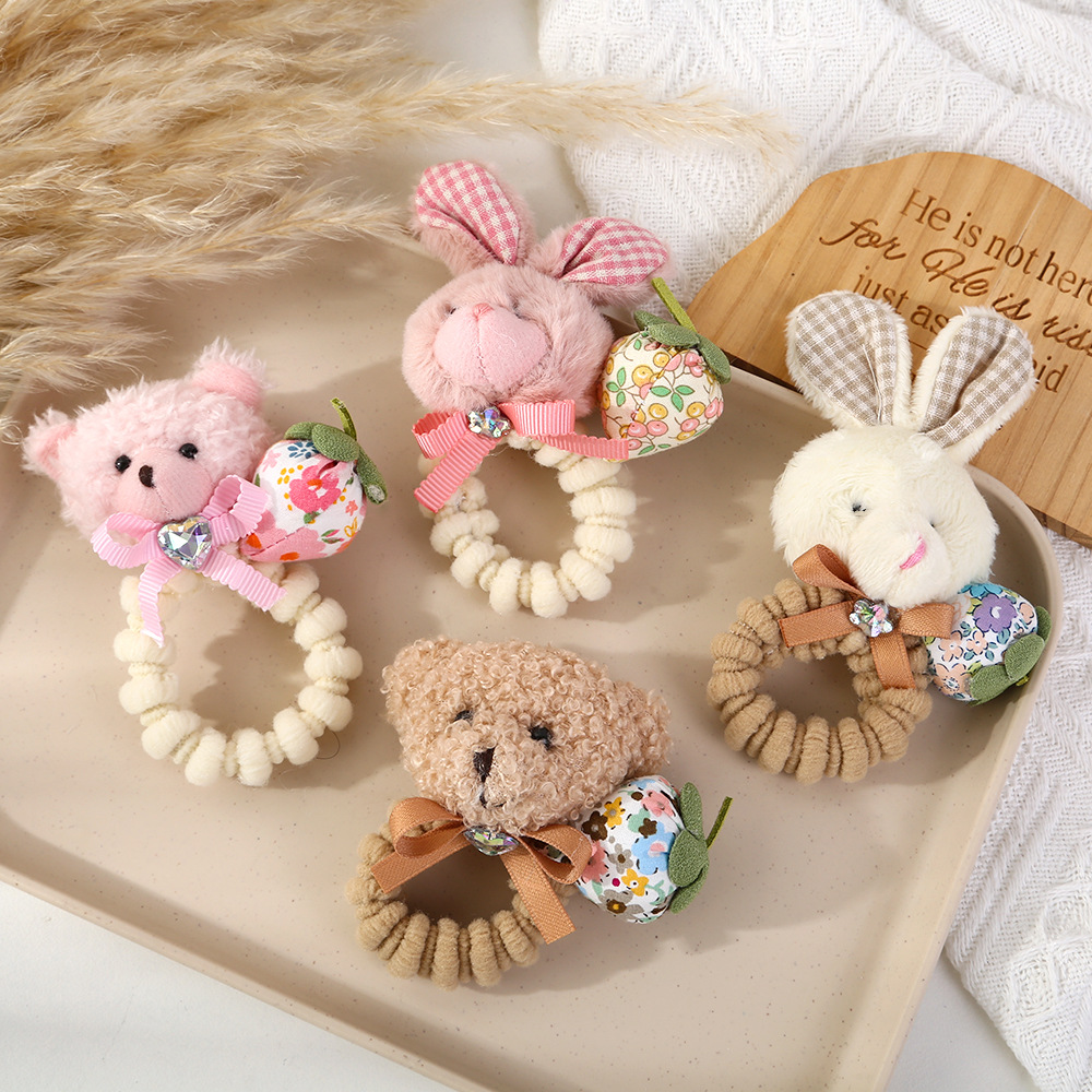 Lindo conejo de peluche para niños, lazo para el cabello, niña, oso, banda de goma, lazo para el cabello, bebé de alta elasticidad, no lastima el cabello, cuerda para el cabello, niña