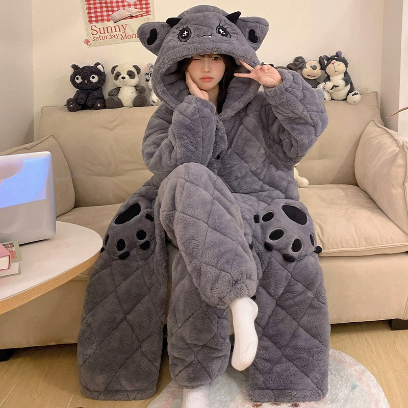 Хеллоkitty, милая стеганая зимняя на bathrobe, теплая кофта капюшон, мультяшный пижама, набор
