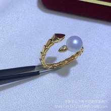 DIY珍珠银配件 S925银蛇形时尚开口戒指半成品 金色银色7-9mm空托