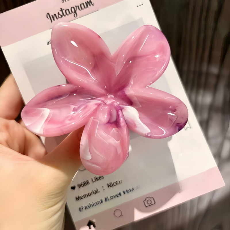 2025年新作クロスボーダー染めプルメリアグリッパー、ネットセレブ流紋花、高級ヘアピン、気質大理