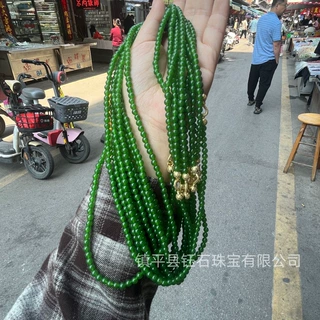 新疆和田玉碧玉色石英岩玉锁骨链菠菜绿项链女士项链直播货源