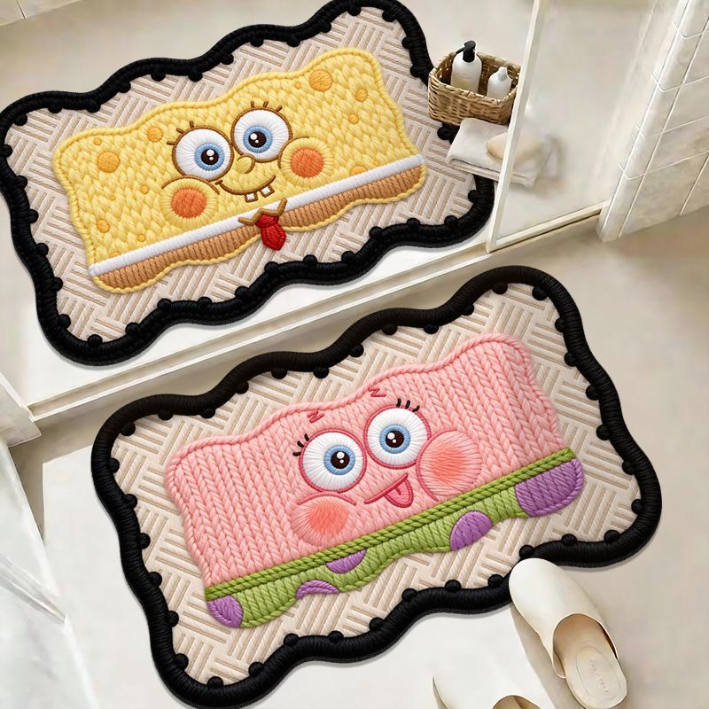 Cute cartoon bathroom floor mat, absorbent and non-slip, shower room foot mat with wavy edges, simple design Cute cartoon bathroom floor mat, absorbent and non-slip, shower room foot mat with wavy edges, simple design