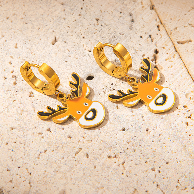 1 Pair Christmas Cute IG Style Christmas Tree Santa Claus Elk Enamel Titanium Steel Drop Earrings display picture 6