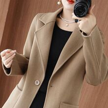 时尚双面羊毛呢子大衣外套女春中长款高档女风衣小个子百搭新中式
