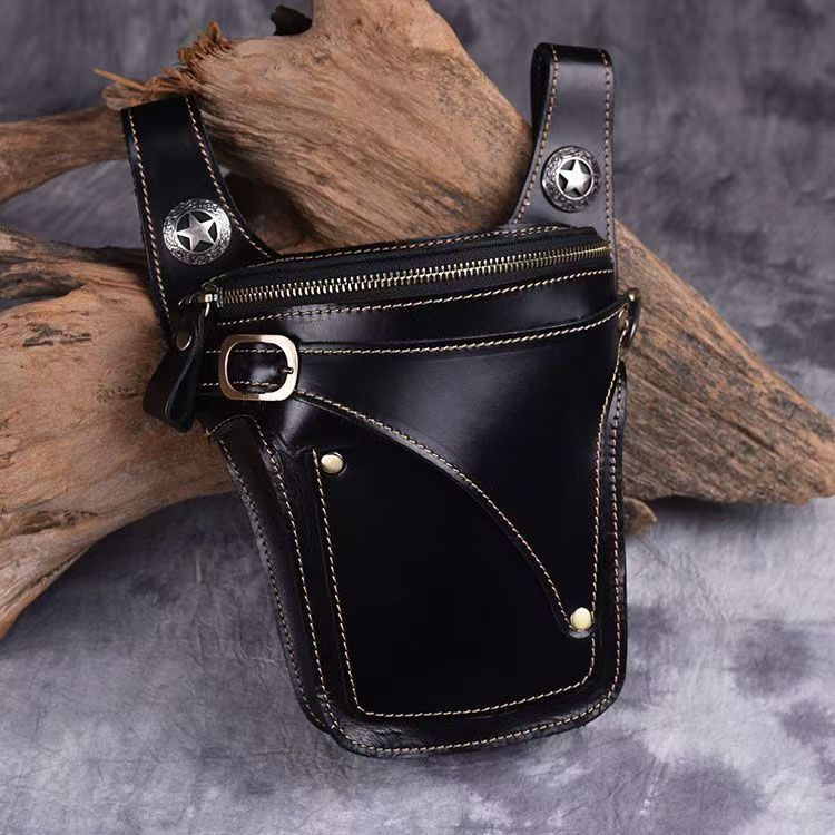 Manufacturer's Men's Bag, Outdoor Construction Site Men's Waist Bag, Harley Rider Bag, Retro Crazy Horse Leather Crossbody Bag