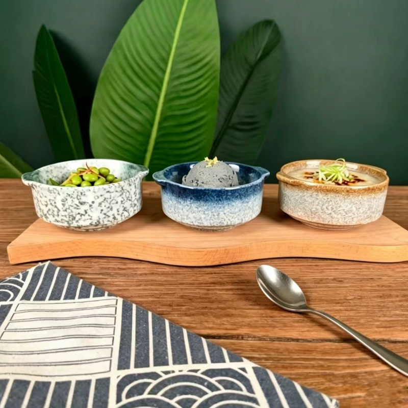 Japanese-Style Double-Handle Bowl, Double-Handle Cup, Ice Powder Bowl, Yogurt Dessert Bowl, Pudding Bowl, Ceramic Tableware, Cross-Border Household Restaurant Use