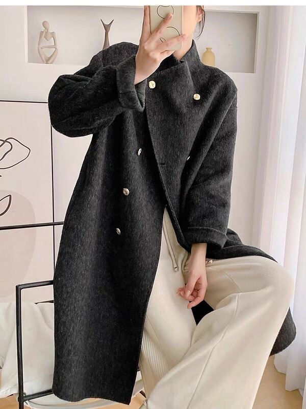 跨境羊绒大衣女秋冬新款长款宽松气质修身韩版塑形大衣女双面羊绒|undefined