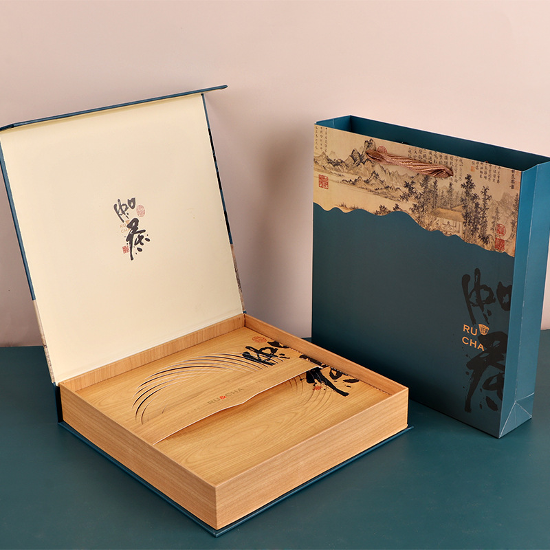 茶餅盒仿木紋空禮盒357g古樹普洱茶福鼎白茶壽眉禮品盒手提包裝盒