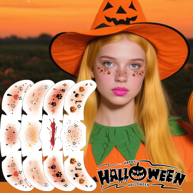 欧米のハロウィンフェイスステッカー、メイクアップタトゥーシール、かわいい漫画風子供用そばかすフェイスカラータトゥーシール|undefined