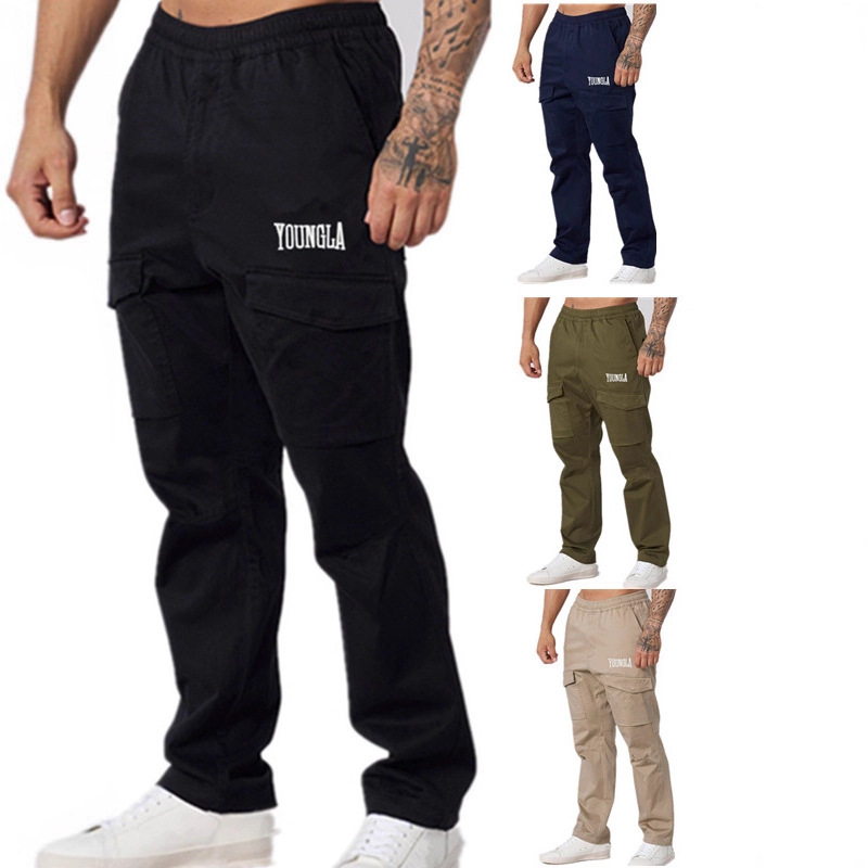 Youngla New Men's Running Fitness Pants Outdoor Hiking Multi-Pocket Cargo Pants Casual Sports Pants Men