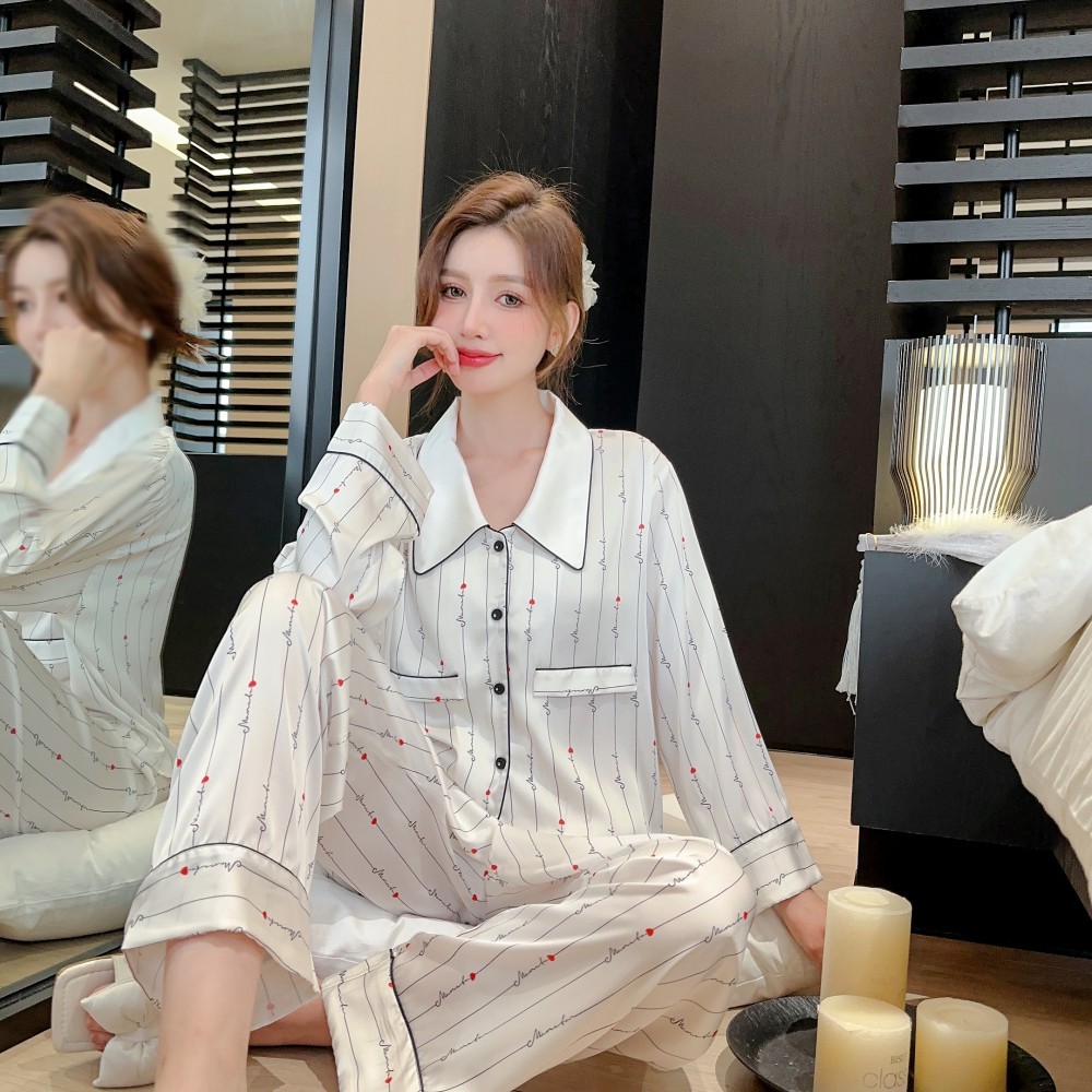 【可人小姐】春秋新款冰丝睡衣女士高级感长袖套装纯欲风家居服