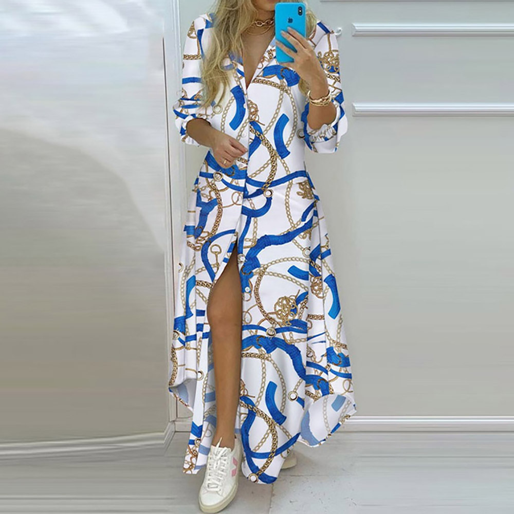 Women's Regular Dress Vacation V Neck Long Sleeve Printing Stripe Leaves Maxi Long Dress Daily Beach display picture 12