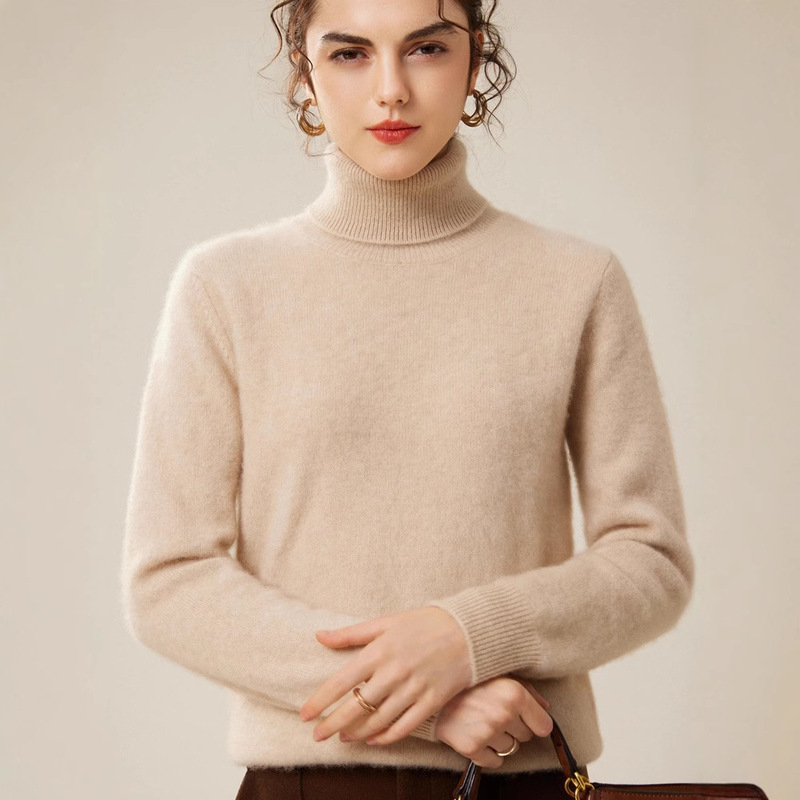High Collar 100% Pure Cashmere Women's Versatile Loose Thick Oversized Sweater New Pullover Casual Knit Base Shirt