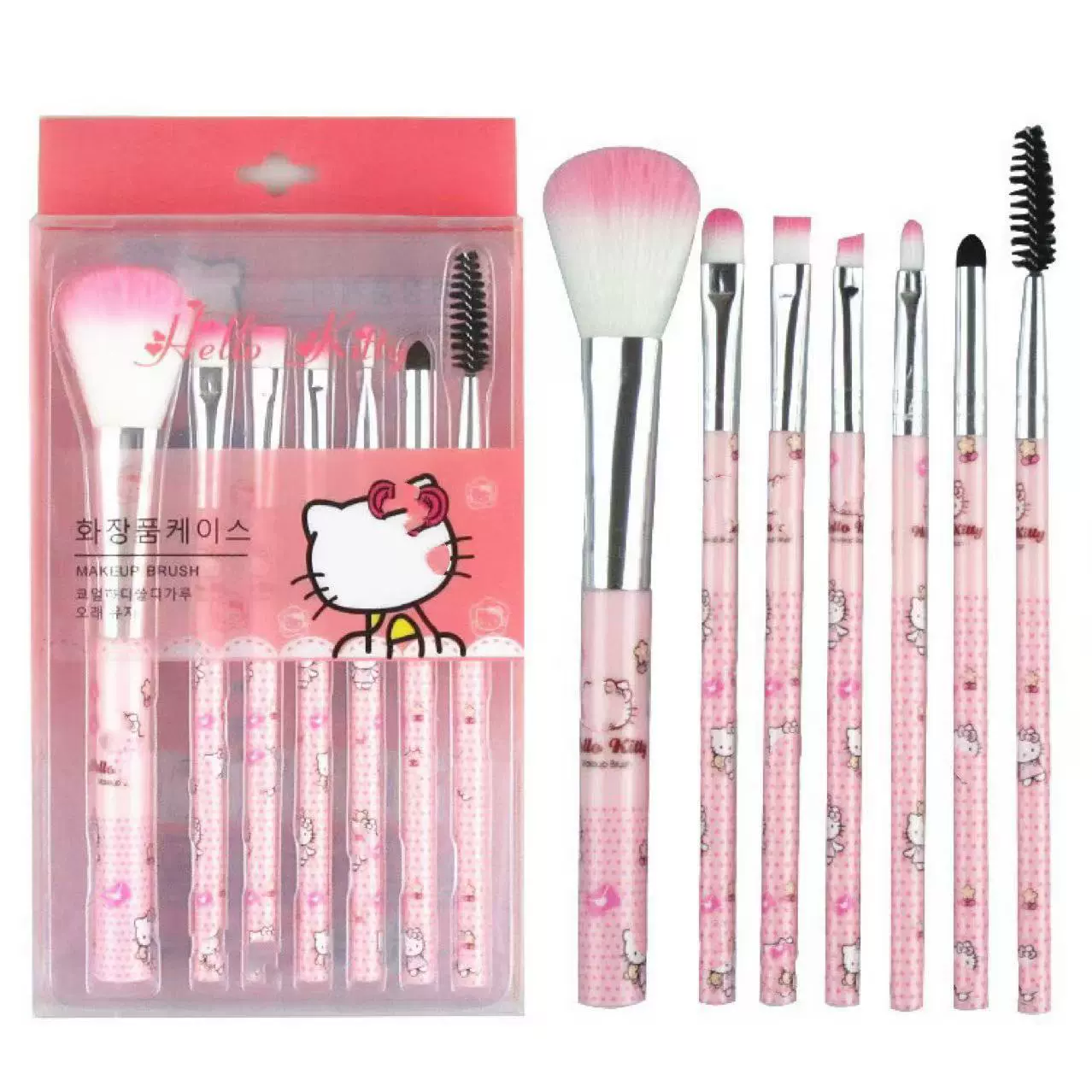 Makeup Brush Set 7-Piece, Face & Eye Brushes, Pink Handle Beginner Kit, 7pcs