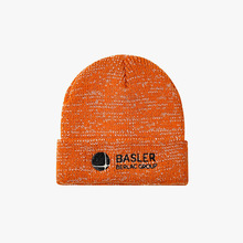 厂家定制毛线帽刺绣logo冬季夜跑户外运动反光丝针织帽带标定做