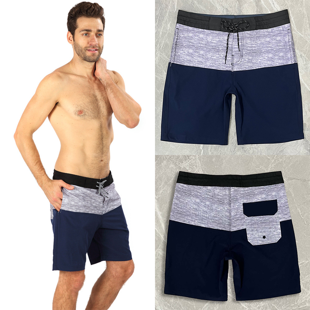 Cross-border men's 2026 summer quick-drying stretch surfing beach shorts, color-blocked casual sports shorts.
