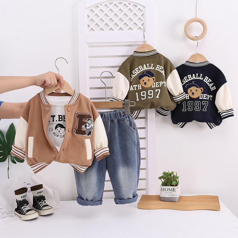 Baby Autumn Bear Baseball Uniform Suit 2025 New Kidsren's Three-Piece Suit Handsome Boy Suit Clothes Trendy Baby Autumn Bear Baseball Uniform Suit 2025 New Kidsren's Three-Piece Suit Handsome Boy Suit Clothes Trendy