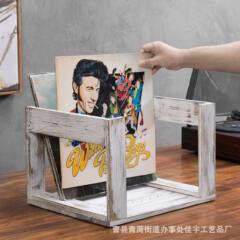 無垢材の古いビニールレコード収納ラックレコードラックレコードバスケット木製CD収納バスケットシンプルな収納ラック