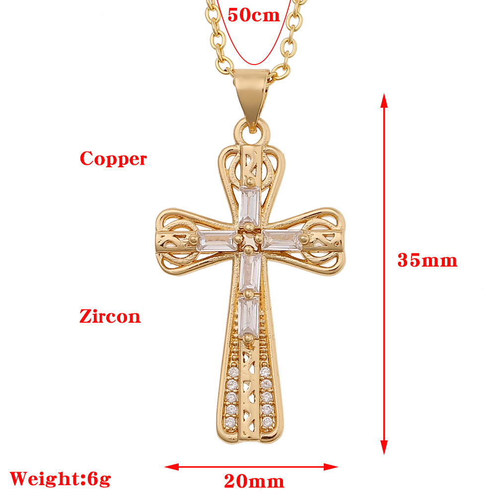 Fashion Cross Copper Zircon Necklace Wholesale display picture 1