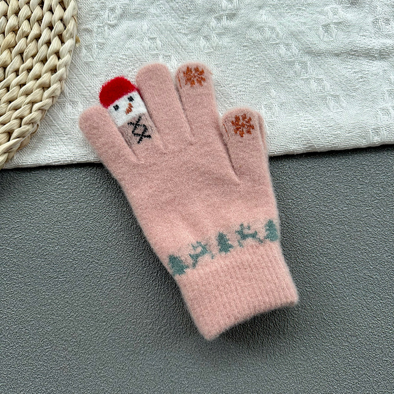 女性用ウール手袋、冬のかわいい雪だるまニット、タッチスクリーン、厚くて暖かい、サイクリング、5本指、冬用防寒綿|undefined