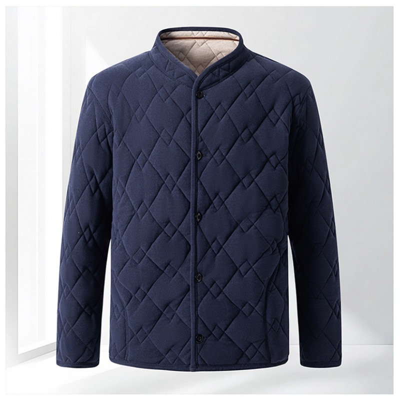 Middle-aged and elderly men's woolen warm stand-up collar cotton-padded jacket, new winter style for 2026, waist-cinching and versatile cotton-padded coat