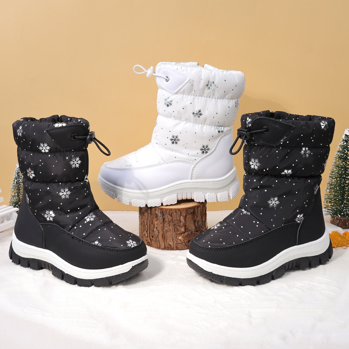 2025 New Winter Kidsren's Snow Boots Snowflake High Tube Kidsren's Cute Fashionable Cotton Shoes Casual Soft Sole Warm