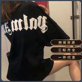 落肩天使蝙蝠袖宽松网红PA高街短袖男女ins正确T恤高街